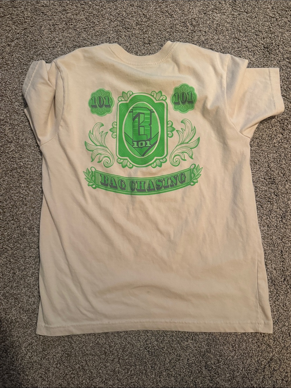 Kids Short-Sleeve 'Bag Chasing' Graphic Tee in Cream and Neon Green
